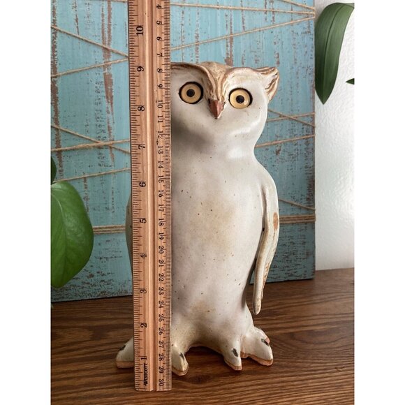 Hand made Signed Snowy Barn Owl Terra Cotta Garden Sculpture 9” Glass Eyes - Picture 6 of 12